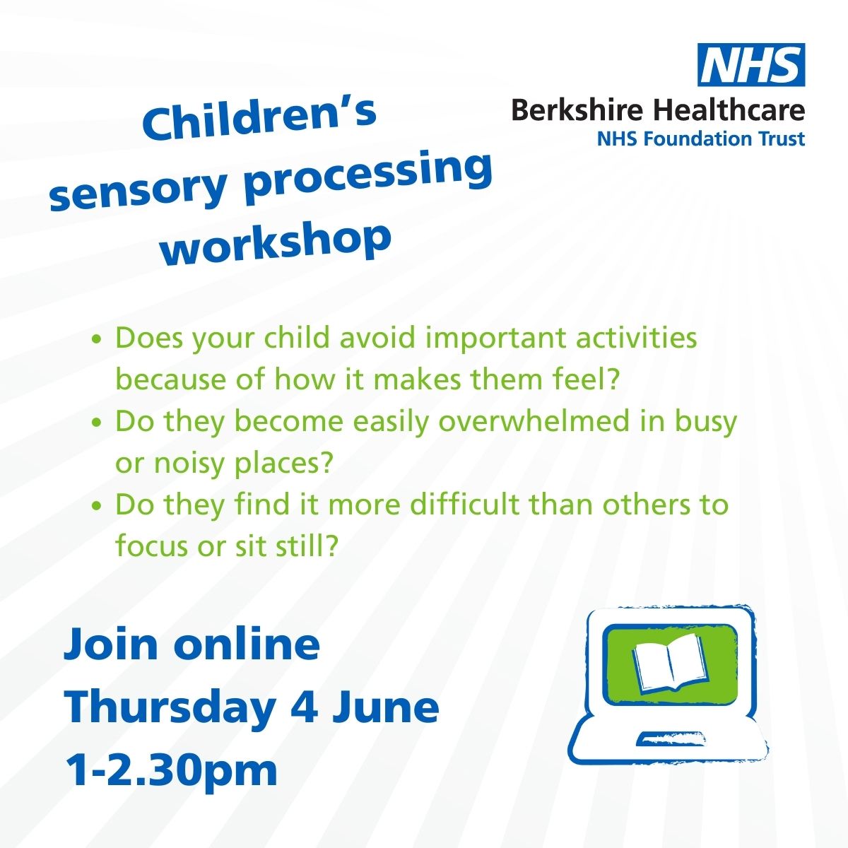 BHFT's tweet photo. If you have a child aged 5-11 who's struggling with their sensory processing, come to our Our Occupational Therapy team's free online workshop and get some practical advice and tips for how to support them.

📅 Tues 4 June
⏰ 1-2.30pm
Register here 👉  https://t.co/wZoyYPelgb https://t.co/Q0a3VLSDxu