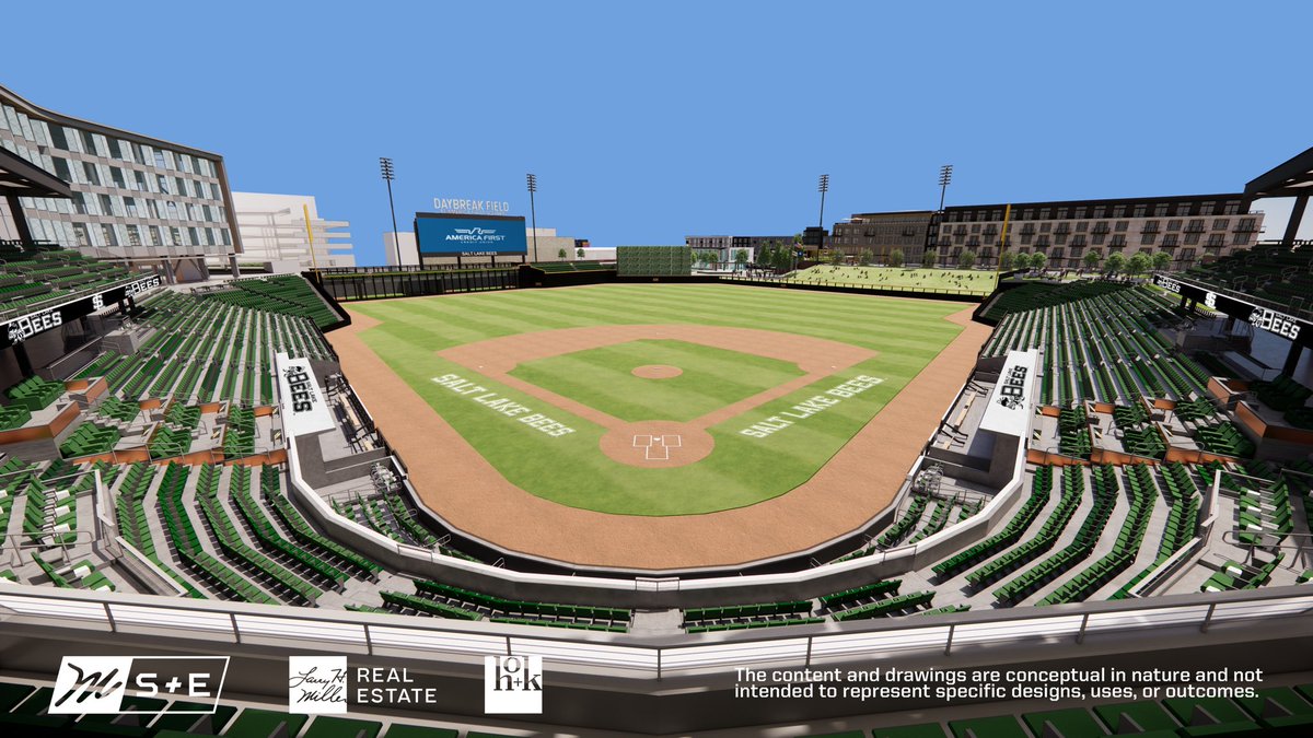boyzboys's tweet photo. ICYMI. New privately funded ballpark is first entertainment district in Utah using a sports venue as anchor. Some seats are closer to home plate than pitcher’s mound. Future home of @SaltLakeBees. Opening in spring 2025. #BaseballinUtah https://t.co/5zAMKLHf5X
