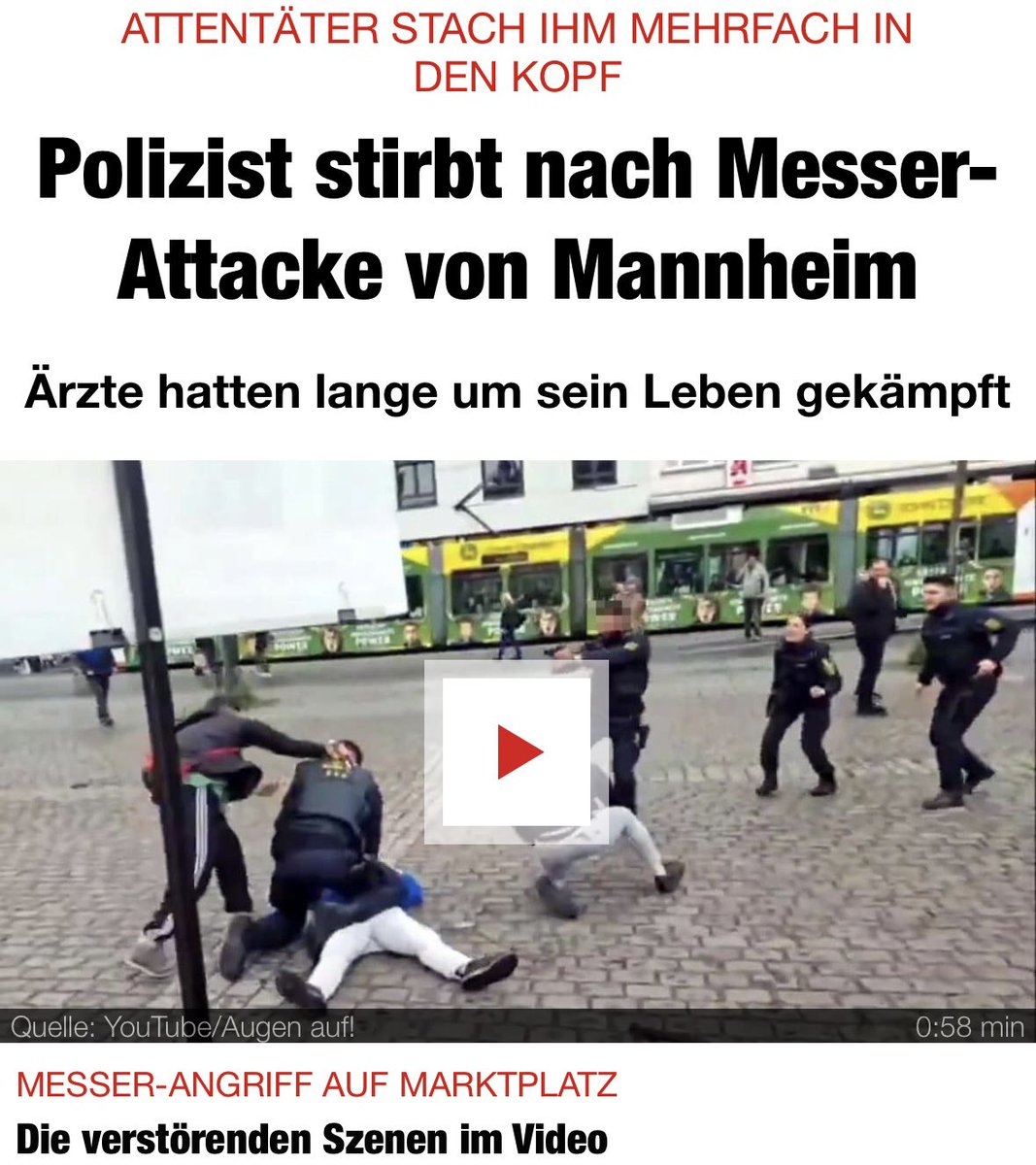 Ich bin schockiert: Der verletzte #Polizist aus Mannheim ist tot.

Ein Terrorakt eines islamistischen Afghanen hat diesem jungen Mann das Leben gekostet.

Die Migrationspolitik der letzten Jahre gefährdet die innere Sicherheit in Deutschland. #Mannheim ist ein weiterer Beweis.