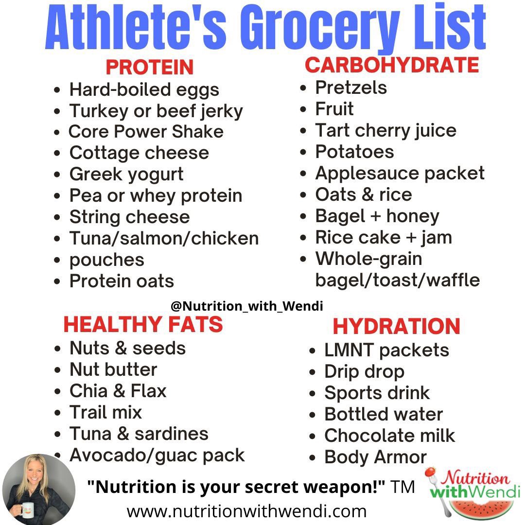 Eat foods that fuel your mind and muscles! Here’s a grocery list for athletes starting summer training tomorrow! 

It’s Sunday and you have plenty of time to get to the grocery store, cook, and plan ahead for the week‼️

Remember, champions are built in the off-season with proper