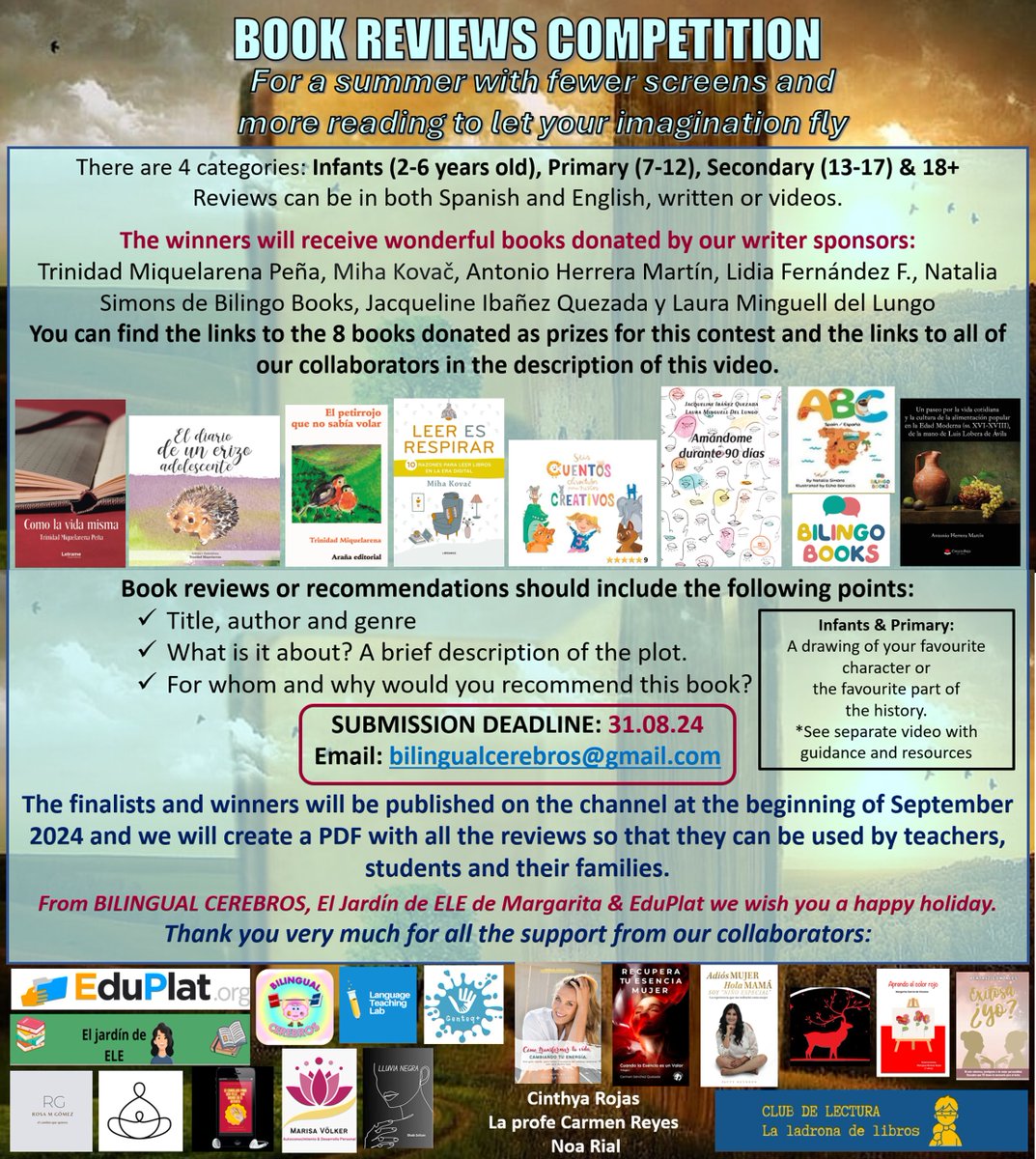 At <a href="/LangTeachingLab/">LanguageTeachingLab</a> we are proud to be collaborating with <a href="/LanguagesSra/">Maria C E Martinez</a> in her book contest initiative for a summer with fewer screens and more reading!

We commend María Martínez for her passion on reading and language learning! 

languageteachinglab.com/book-review-su…