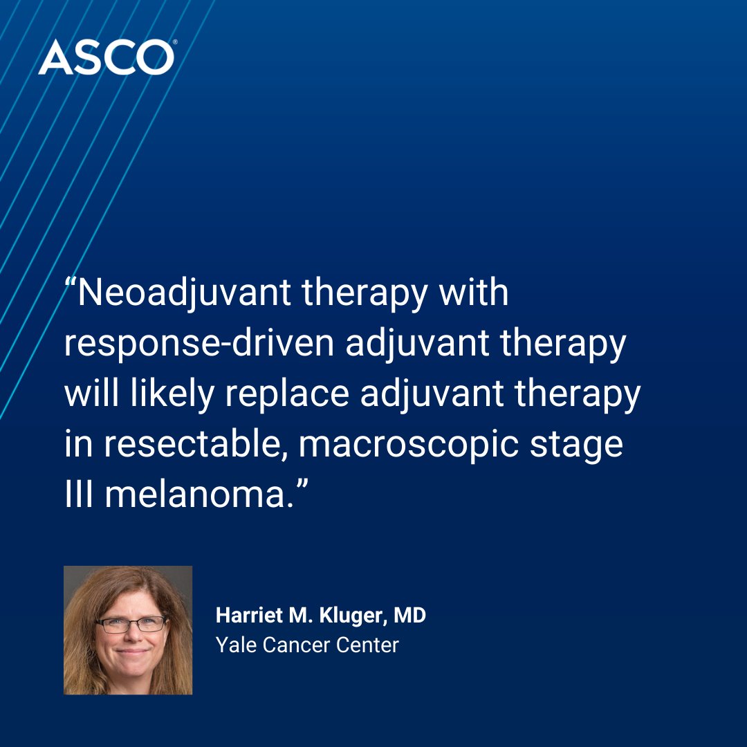 More from the #ASCO24 Plenary Session: NADINA results: Neoadjuvant Ipi + Nivo w/ the possibility of additional adjuvant therapy yields superior EFS compared w/ adjuvant Nivo alone in pts w/ macroscopic stage III #melanoma: brnw.ch/21wKmRM #ASCODailyNews #melsm