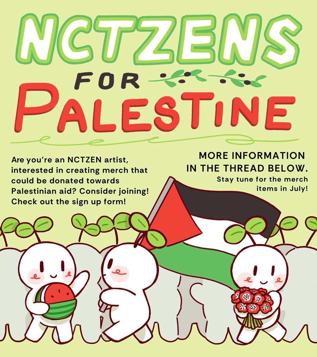 I posted a bit about it a couple of days ago but after organizing a bit, you can now sign up!! 💚🇵🇸

Please consider joining if you're an NCTzen artist or sharing if you aren't.