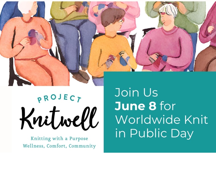 Project Knitwell will be celebrating Worldwide Knit in Public Day on, June 8 from 11-1p  We’ll meet at the Promenade above Boro Park (8350 Broad Street, McLean, VA 22102 –  by the Bluestone Lane coffee shop – look for the rainbow steps!)
RSVP at the link (forms.gle/g2zhVDN3p8sCH1…)