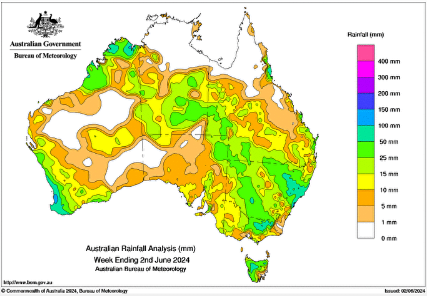 Australian rainfall for 1 week to 2nd June.