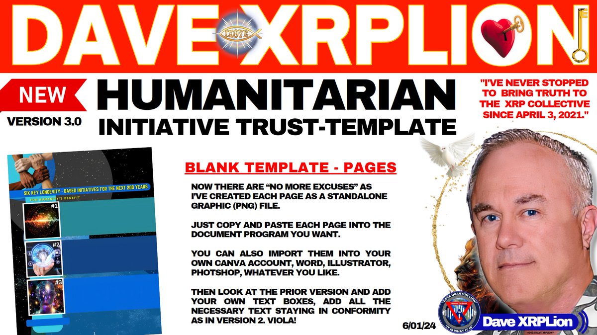 1/8 ©Dave XRPLion, @XRPLion1 : 
BRAND NEW - (UPGRADED Version #3  (6/2/24)
HUMANITARIAN INITIATIVE TRUST)- BLANK TEMPLATE: (Pages 1-7 Attached Posts 2/8-8/8)

🚨🚨🚨🚨Beware of Imitators.🚨🚨🚨🚨

LINK TO: (SAMPLE GUIDE) Ver.2 - HUMANITARIAN INITIATIVE TRUST: