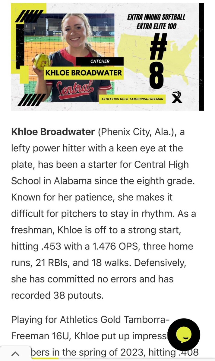 Khloe (@broadwaterkhloe) on Twitter photo Thank you @extrainngs for ranking me #8 nationally for catchers! Super honored to be recognized! <a href="/AuburnSoftball/">Auburn Softball</a> <a href="/ULM_Softball/">ULM Softball</a> <a href="/TroyTrojansSB/">Troy Softball</a> <a href="/JaxStateSB/">Jax State Softball</a> <a href="/UAB_SB/">UAB Softball</a> Thank you @extrainngs for ranking me #8 nationally for catchers! Super honored to be recognized! <a href="/AuburnSoftball/">Auburn Softball</a> <a href="/ULM_Softball/">ULM Softball</a> <a href="/TroyTrojansSB/">Troy Softball</a> <a href="/JaxStateSB/">Jax State Softball</a> <a href="/UAB_SB/">UAB Softball</a>