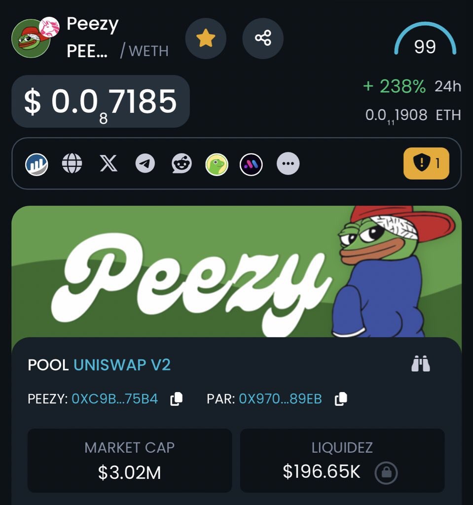 $Peezy touched 3m MC today. 🔥

This is just the begginning.

Community wallet is holding 8-9% of our supply for future Market makers and CEX listings.

The strongest community ever.

$PEEZY is $PEPE 2.0

realpeezybank.eth 👑