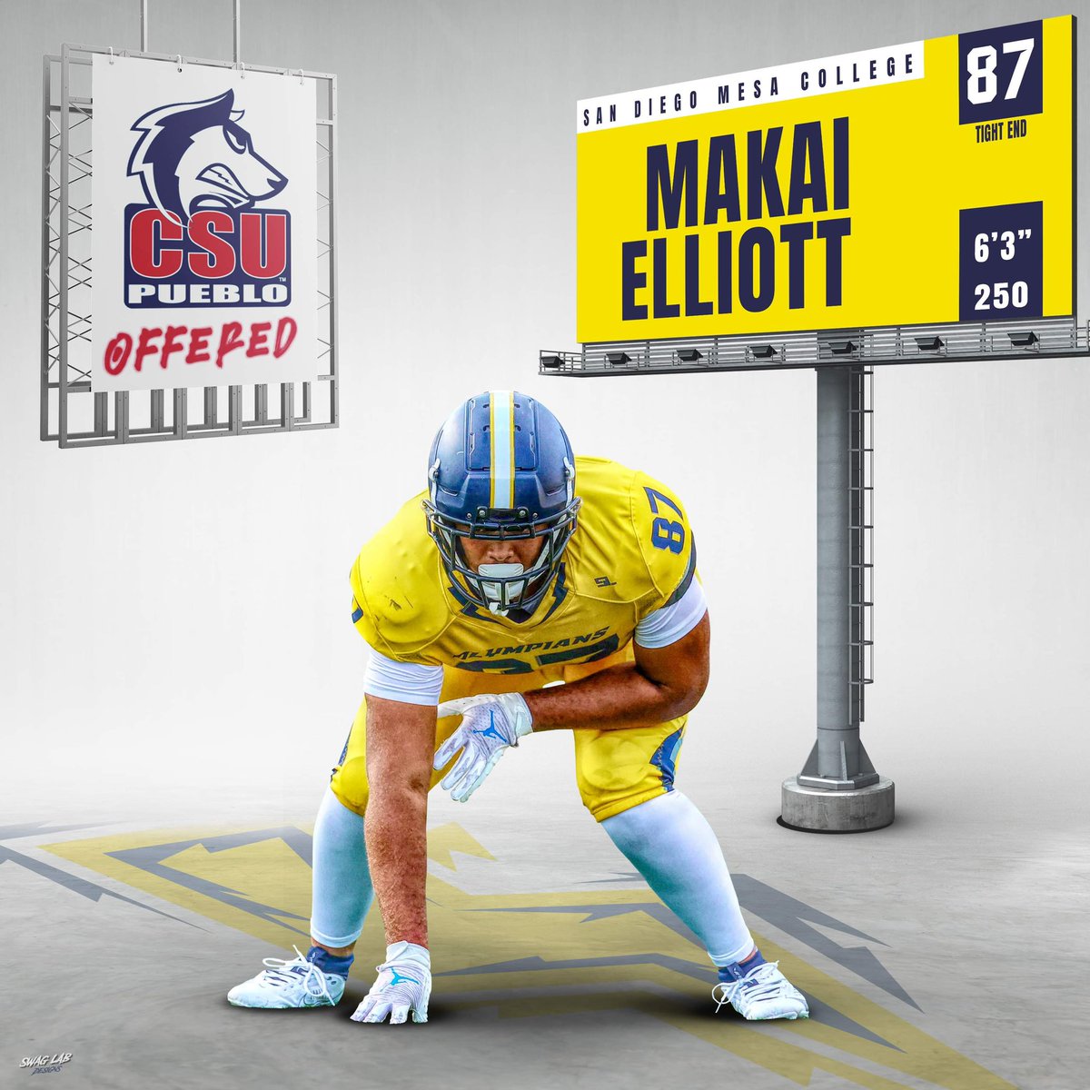 OLYMPIANS (@sdmesafootball) on Twitter photo Congratulations to Olympian TE <a href="/87MakaiE/">Makai Elliott</a> on his official offer from <a href="/CSUPFootball/">CSU Pueblo Football</a>
#GettinPlayersOut
<a href="/BallCoachGW/">Gary Watkins Jr</a> <a href="/PrezHands/">Ashanti Hands, Ed.D.</a> <a href="/scfafootball/">Southern California Football Association</a> <a href="/CoachChevSD/">Coach Chevalier</a> <a href="/PeoplsProfessor/">Shawn Pomatto M.S., M.Ed.</a> <a href="/HenryFootballSD/">Henry Football</a>
<a href="/EC_Preps_SD/">EC Preps</a>
📸 <a href="/Nicole2Noel/">Nicole Noel Photography LLC</a>
💻 <a href="/SwagLabGD/">Dan Ruiz - Swag Lab - Graphic Design</a> Congratulations to Olympian TE <a href="/87MakaiE/">Makai Elliott</a> on his official offer from <a href="/CSUPFootball/">CSU Pueblo Football</a>
#GettinPlayersOut
<a href="/BallCoachGW/">Gary Watkins Jr</a> <a href="/PrezHands/">Ashanti Hands, Ed.D.</a> <a href="/scfafootball/">Southern California Football Association</a> <a href="/CoachChevSD/">Coach Chevalier</a> <a href="/PeoplsProfessor/">Shawn Pomatto M.S., M.Ed.</a> <a href="/HenryFootballSD/">Henry Football</a>
<a href="/EC_Preps_SD/">EC Preps</a>
📸 <a href="/Nicole2Noel/">Nicole Noel Photography LLC</a>
💻 <a href="/SwagLabGD/">Dan Ruiz - Swag Lab - Graphic Design</a>
