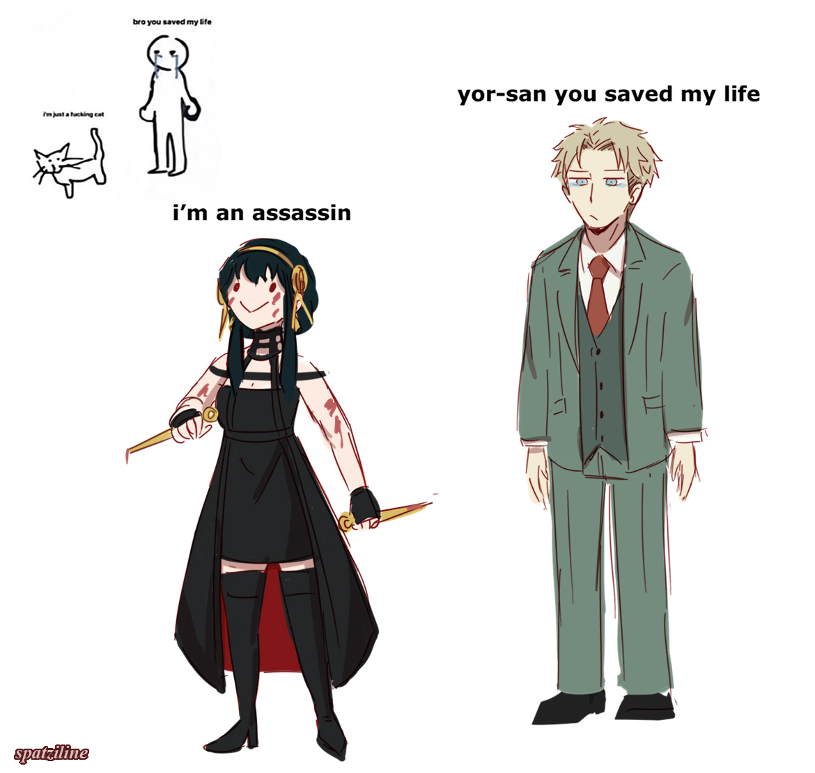 spatziline's tweet photo. I don't know why that meme reminded me of Loid and Yor #spy_family #yorforger #loidforger https://t.co/ow9iDJJ1zj