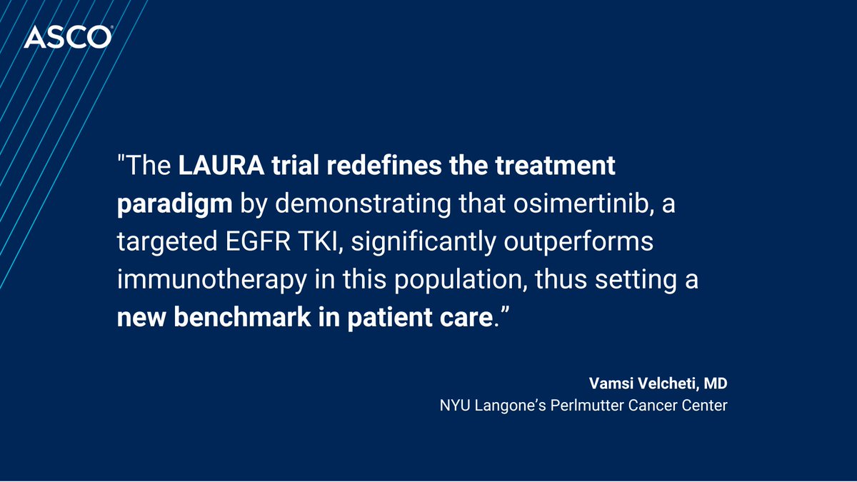 ASCO (@asco) on Twitter photo New from the #ASCO24 Plenary Session: LAURA shows osimertinib significantly improves PFS over placebo (39.1 vs 5.6 months) in pts w/ unresectable stage III EGFR-mutant #NSCLC following CRT: brnw.ch/21wKmUr #ASCODailyNews #LCSM <a href="/RamalingamMD/">Suresh S. Ramalingam, MD, FASCO</a> <a href="/VamsiVelcheti/">Vamsi Velcheti, MD MBA FASCO</a> New from the #ASCO24 Plenary Session: LAURA shows osimertinib significantly improves PFS over placebo (39.1 vs 5.6 months) in pts w/ unresectable stage III EGFR-mutant #NSCLC following CRT: brnw.ch/21wKmUr #ASCODailyNews #LCSM <a href="/RamalingamMD/">Suresh S. Ramalingam, MD, FASCO</a> <a href="/VamsiVelcheti/">Vamsi Velcheti, MD MBA FASCO</a>