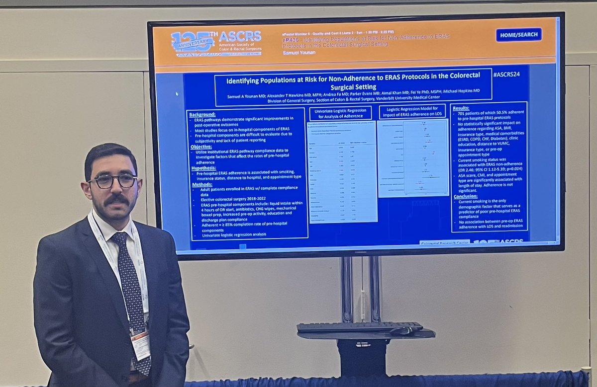 Busy afternoon for @VUMCSurgRes @vumccolorectal 

🔹Dr. <a href="/megshroder/">Megan Shroder, MD</a> presenting her <a href="/DeptVetAffairs/">Veterans Affairs</a> quality scholar work on rectal cancer volume and guideline adherent treatment.

🔹Dr. Younan discussing predictors on ERAS non-compliance.