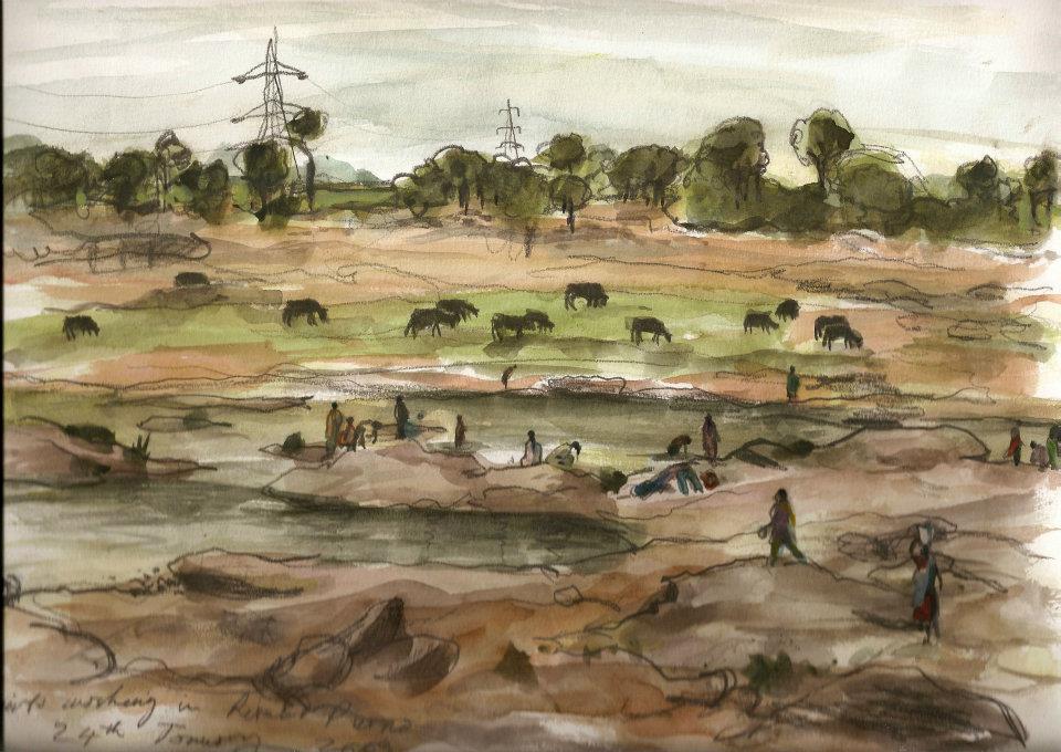Sketch of the Day: On the River Purna, Near Valod, #Gujarat, #India, 2009