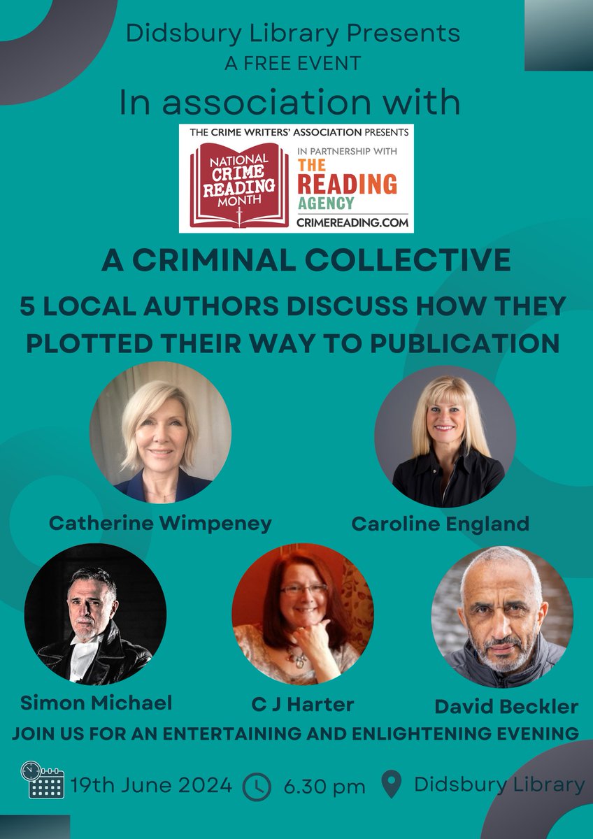 David Beckler (@davidbeckler1) on Twitter photo Just over two weeks before this event at
#Didsbury library. <a href="/MancLibraries/">Manchester Libraries</a> with authors <a href="/CazEngland/">Caroline England **The Return of Frankie Whittle**</a> <a href="/simonmichaeluk/">Simon Michael</a> <a href="/cj_harter/">CJ Harter #editor #proofreader #author #freelance</a> and <a href="/CWimpeney/">Catherine Wimpeney</a>
Come along to be entertained and enlightened.
Tickets via eventbrite.co.uk/e/a-criminal-cโฆ Just over two weeks before this event at
#Didsbury library. <a href="/MancLibraries/">Manchester Libraries</a> with authors <a href="/CazEngland/">Caroline England **The Return of Frankie Whittle**</a> <a href="/simonmichaeluk/">Simon Michael</a> <a href="/cj_harter/">CJ Harter #editor #proofreader #author #freelance</a> and <a href="/CWimpeney/">Catherine Wimpeney</a>
Come along to be entertained and enlightened.
Tickets via eventbrite.co.uk/e/a-criminal-cโฆ