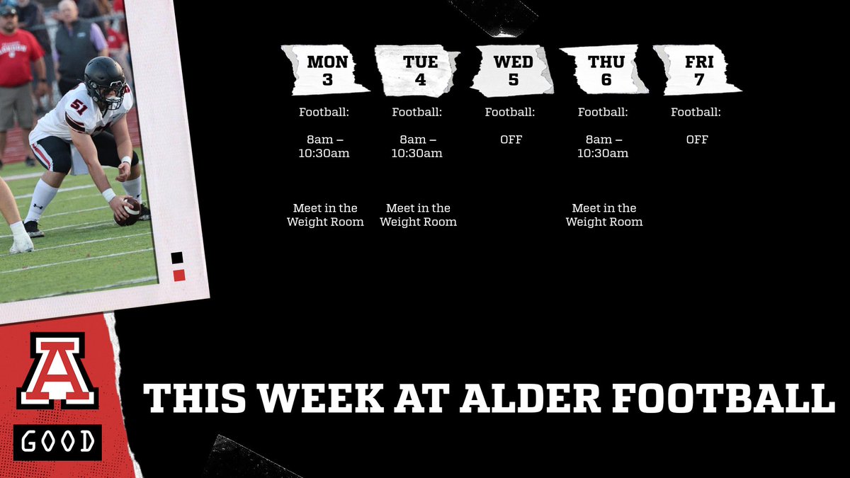 Jonathan Alder Football (@alder_football) on Twitter photo Another week means more opportunities to get better! Let's get after this week! #Good #TCOB @Alderathletics <a href="/AlderHS/">Jonathan Alder HS</a> <a href="/AlderSchools/">Jonathan Alder Local School District</a> <a href="/JAHSathboosters/">JA Athletic Boosters</a> Another week means more opportunities to get better! Let's get after this week! #Good #TCOB @Alderathletics <a href="/AlderHS/">Jonathan Alder HS</a> <a href="/AlderSchools/">Jonathan Alder Local School District</a> <a href="/JAHSathboosters/">JA Athletic Boosters</a>