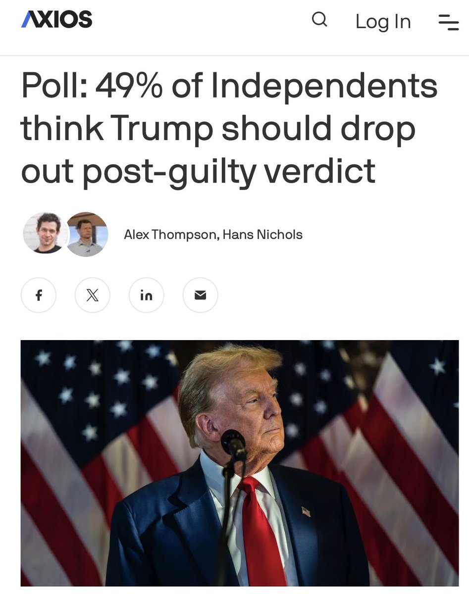 WOW: One of the first polls conducted since a New York Jury found Trump guilty of falsifying business records find that a significant minority of Republicans and Independents want him to drop out and a majority of registered voters approve of the jury's decision. Read more here: