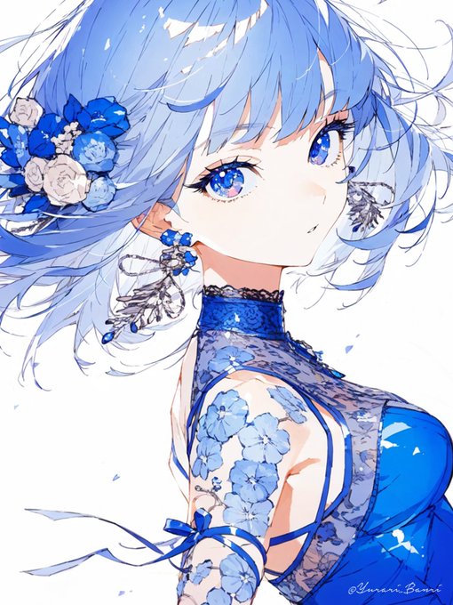 「blue eyes hair flower」 illustration images(Latest)