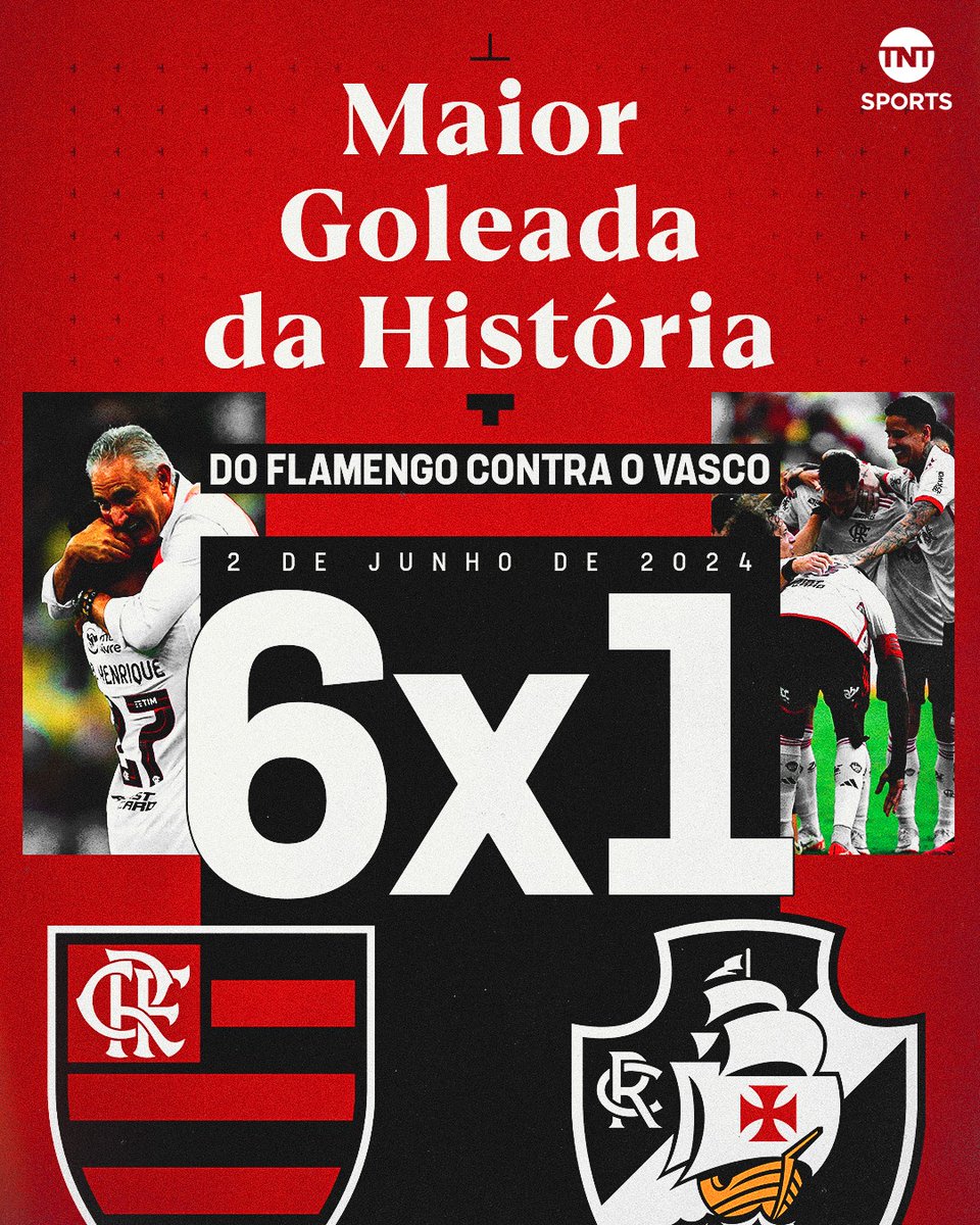 TNTSportsBR's tweet photo. UM DIA QUE VAI FICAR PARA A HISTÓRIA! 🔴⚫ SIMPLESMENTE A MAIOR GOLEADA DA HISTÓRIA DO FLAMENGO CONTRA O VASCO! INESQUECÍVEL! #Brasileirão2024 https://t.co/cupzzSUV05