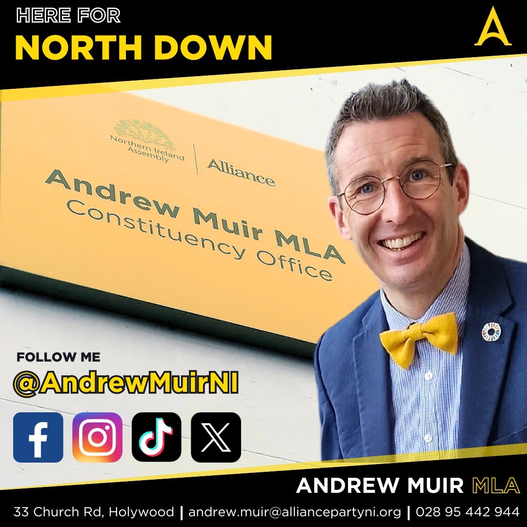 AndrewMuirNI's tweet image. I am always happy to help constituents in North Down! Please contact me via details below:

📍 33 Church Road, Holywood, BT18 9BU
📧 andrew.muir@alliancepartyni.org 
📞 028 9544 2944

Promoted by Andrew Muir MLA, Alliance HQ, 7 Farmley Road, Newtownabbey, BT36 7TY.