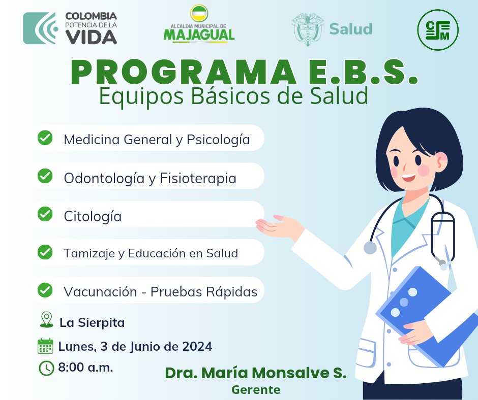 ESEMajagual's tweet photo. Por medio del programa de Equipos Básicos en Salud, en compañía de la Alcaldia de Majagual y Secretaria de Salud Departamental @GobSucre se trasladarán este 3 de junio hasta la Sierpita en una jornada de atención extramural.
#SaludEnLasRegiones #CuidamosLaVida #EquiposBasicos https://t.co/EPNxC8ts4H