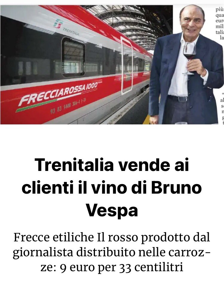 409 etichette Dop in Italia ma #FerroviediStato sceglie proprio il vino di #BrunoVespa. Sarà veramente buono oppure è del tutto casuale🍷