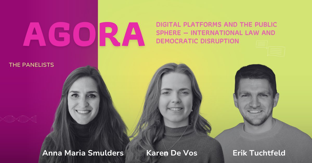 📣#ESIL2024Vilnius would like to announce the topic of agora No. 2: Digital Platforms and the Public Sphere—International Law and Democratic Disruption. Stefania Di Stefan (IHEID) will chair this panel of speakers- Anna Maria, Karen De Vos and Erik Tuchtfeld!