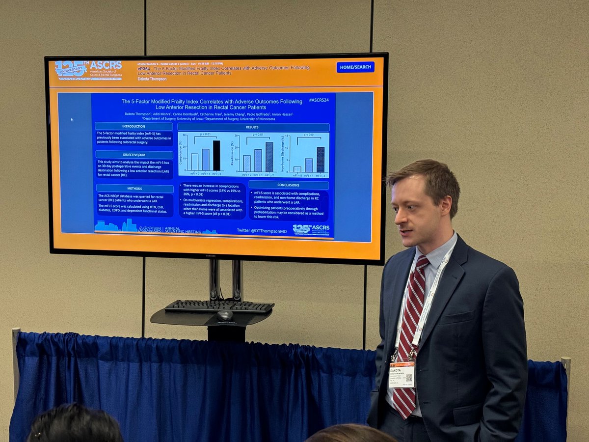 Dakota Thompson, MD (@dtthompsonmd) on Twitter photo Grateful for the opportunity to present our research on frailty in rectal cancer patients undergoing LAR! <a href="/Adimish_surg/">Aditi Mishra, MBBS</a> <a href="/catherine_gtran/">Catherine Tran</a> <a href="/ImranHassanMD1/">Imran Hassan MD</a> #ascrs2024 Grateful for the opportunity to present our research on frailty in rectal cancer patients undergoing LAR! <a href="/Adimish_surg/">Aditi Mishra, MBBS</a> <a href="/catherine_gtran/">Catherine Tran</a> <a href="/ImranHassanMD1/">Imran Hassan MD</a> #ascrs2024