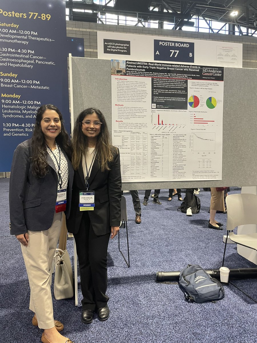 Excited to present our research looking at real-world irAEs in our early TNBC patient population <a href="/ASCO/">ASCO</a>. Grateful for the mentorship of <a href="/JasmineSukumar/">Jasmine Sukumar MD</a> and @CarlosHBarcenas! #ASCO24 #bcsm
