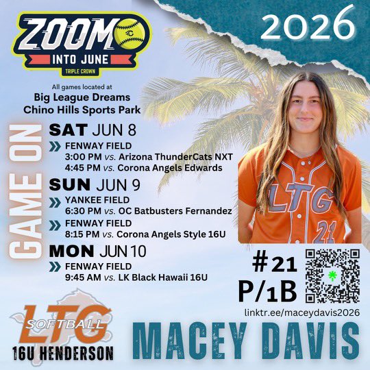 FIRST tournament back for summer!
Can't wait to take the field with my fav girls! Come out to watch us ball out!🧡
<a href="/LtgHenderson/">LTG Henderson</a>
#pgf #alliance #2026grad #2026recruit #powerhitter #pitcher #lovethegame