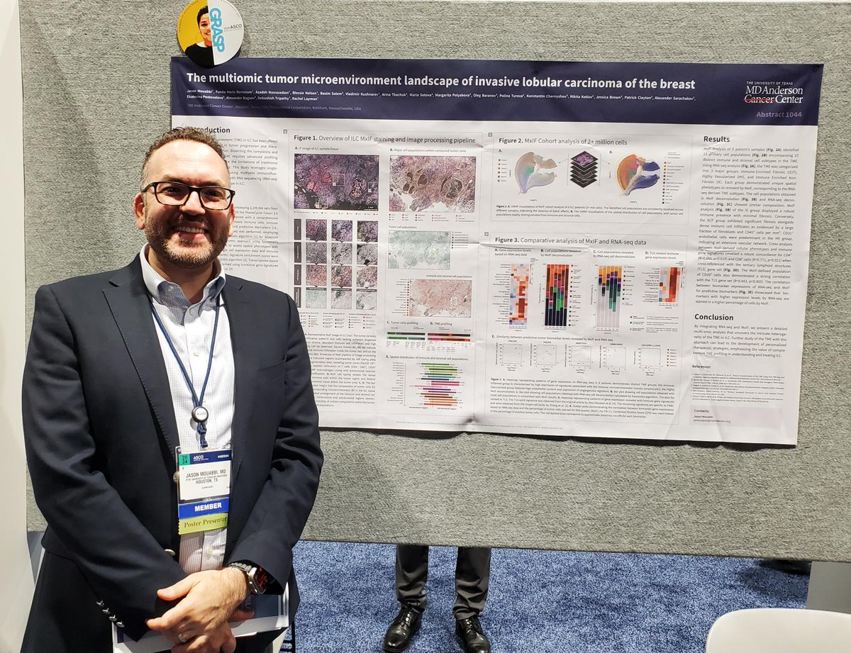 MD Anderson researchers are sharing 83 posters at #ASCO24. This includes work done by our Dr. <a href="/JAMouabbi/">Jason A. Mouabbi MD</a> on the multiomic tumor microenvironment landscape of invasive lobular carcinoma of the breast. <a href="/ASCO/">ASCO</a> #EndCancer