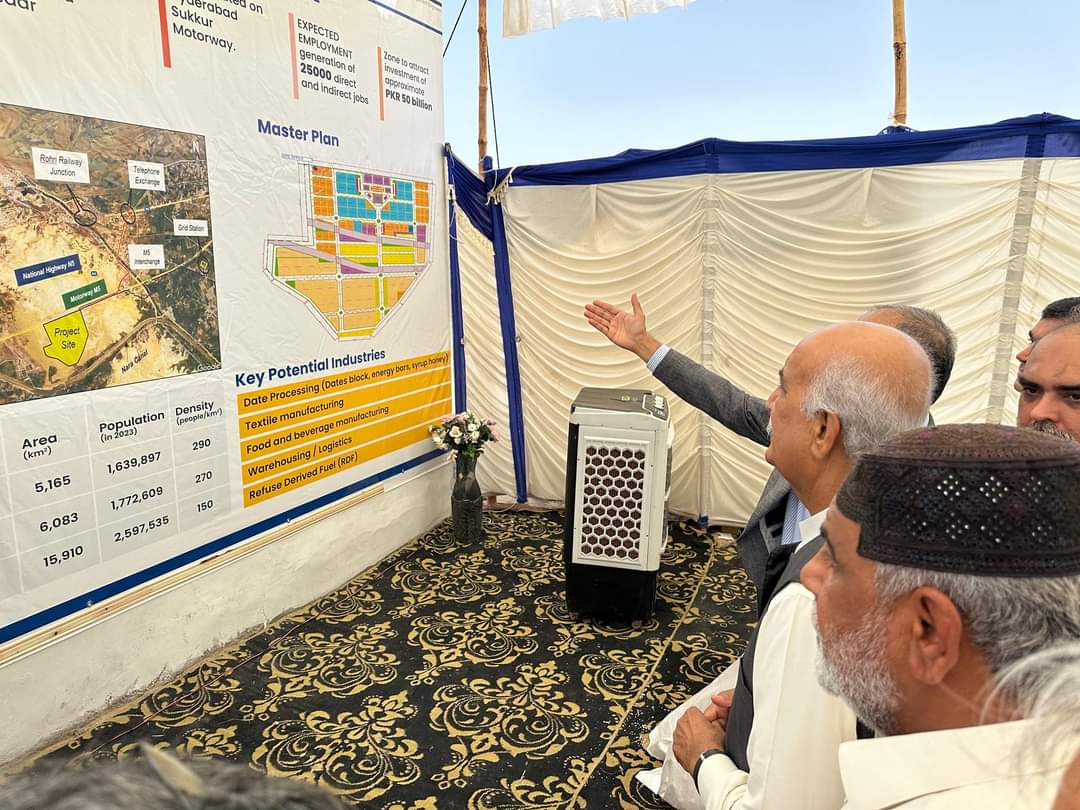 OfficialSEZMC's tweet photo. Sukkur to become next Industrial Hub, 
Syed Khurshid Ahmad Shah on 1st June 2024 laid the foundation stone of Sukkur Industrial Enclave, a project the Sindh government spread over 400 acres of land under a public-private partnership to promote industrial development. https://t.co/LxYJd5KNs2
