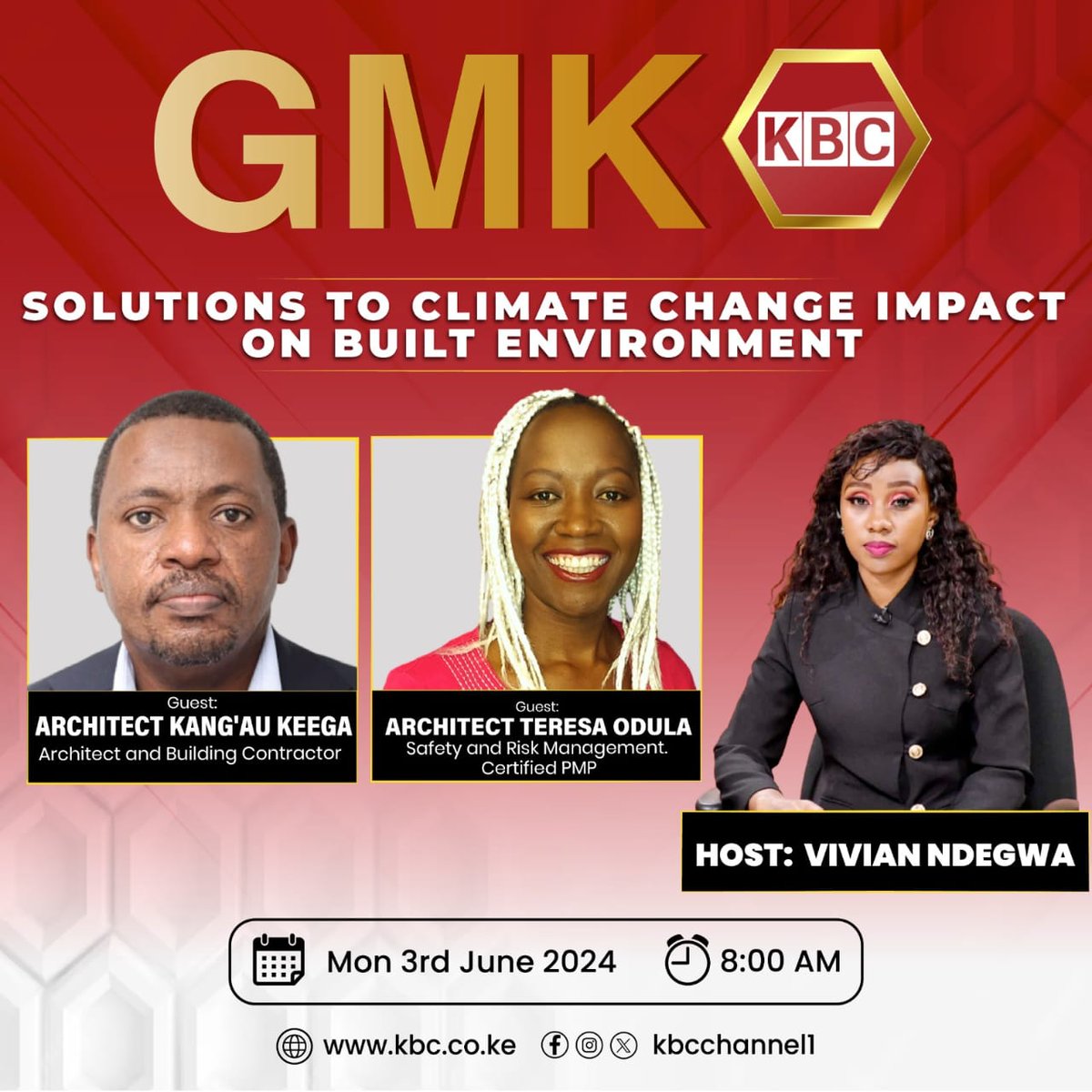 arch_allianceke's tweet photo. Join us at 8am as, Arch Keega & Arch Teresa tackle the topic :- solutions to climate change impact on built environment.
#thearchitectsalliance
#kbc
#kbclive
#climatechange
#builtenvironment
#live https://t.co/7AVKvgExZ1