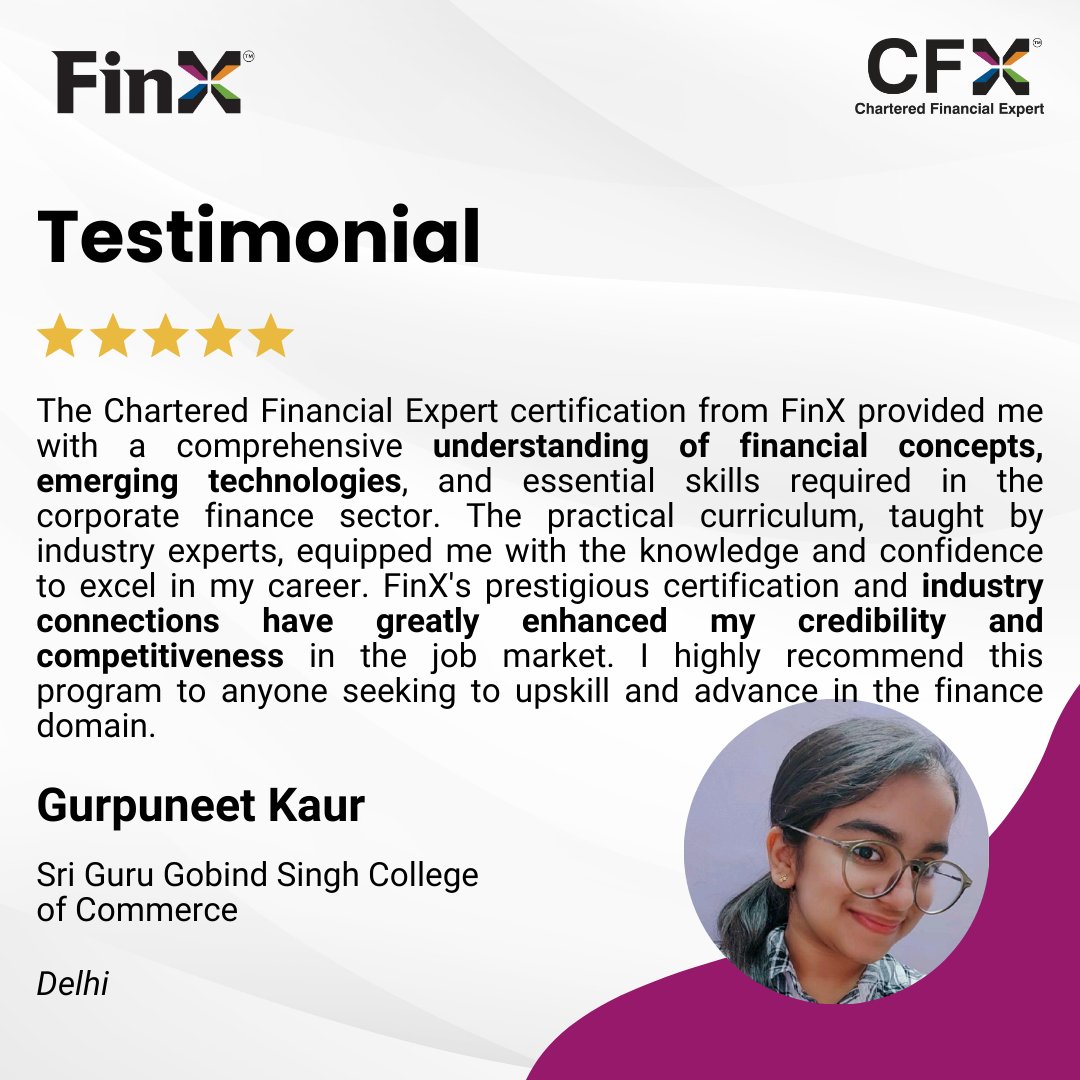 Chartered Financial Expert (CFX) program not only prepares you for a job but also makes you confident.

Register now: finxpert.org

#learningnewskills #careerinbanking #careerinfinance #skillstraining #JobReadyProgram #JobReadiness #JobReadyCourses #JobReadySkills