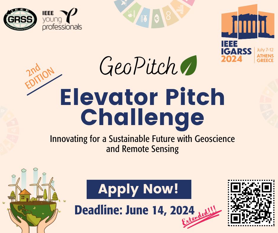 IEEE_GRSS's tweet photo. โ DEADLINE EXTENDED!!! #GeoPitch 2024
๐กShare your innovative idea to tackle environmental challenges
๐ Submit your abstract by June 14 for a chance to compete live in Athens! https://t.co/YRzpG0kM9I
๐ Check out: https://t.co/8Xoeh2AW7G
#SustainabilitySolution #SDG https://t.co/JLMsUJZaXs