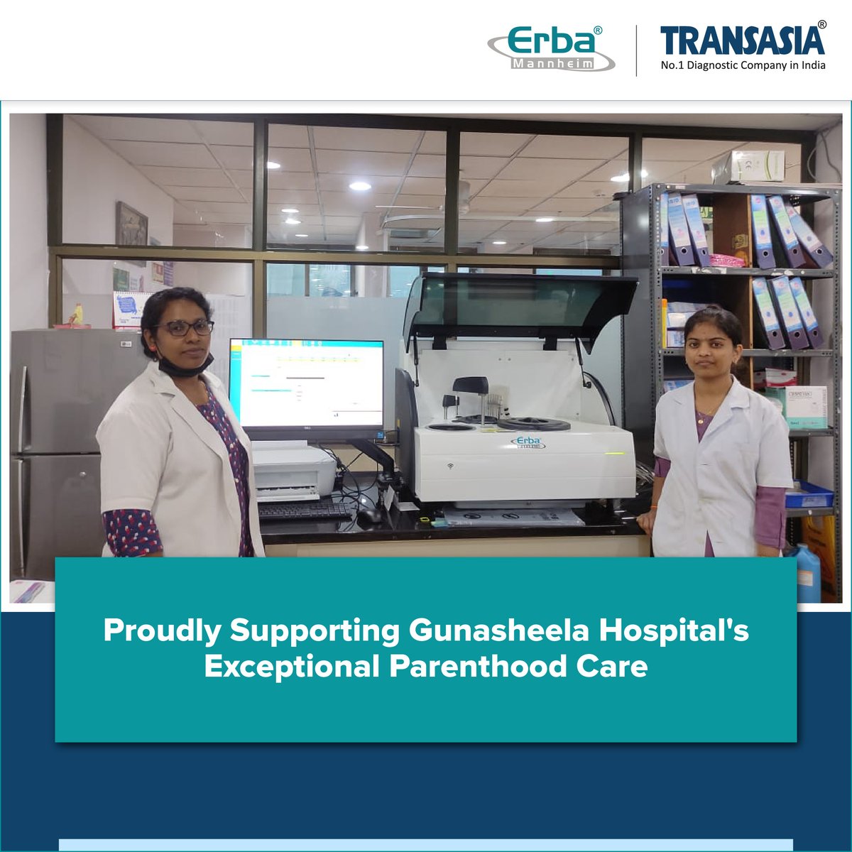 Transasia_1's tweet image. Transasia installs the Erba XL 200 analyzer at Gunasheela Hospital, Bengaluru, enhancing maternity health testing alongside our Erba H 560. Thanks to Dr. Naik, Ms. Jercy, and Ms. Shruti for their dedication. #IAmTransasia #HealthcareInnovation #LabTechnology