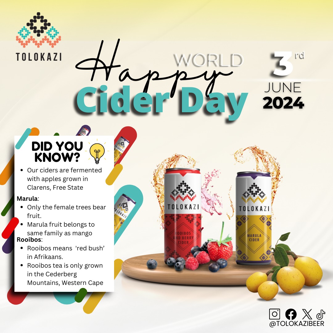 Tolokazi Premium Beer & Cider (@tolokazibeer) on Twitter photo πHappy World Cider Dayπ
π Celebrate with our range of ciders , where tradition meets innovation.
πWe take pride in using premium indigenous African ingredients like rooibos, and Marula fruit in our ciders π
Get our Rooibos & Berry Cider on tap <a href="/capitalcraftpta/">Capital Craft</a> Pretoria πHappy World Cider Dayπ
π Celebrate with our range of ciders , where tradition meets innovation.
πWe take pride in using premium indigenous African ingredients like rooibos, and Marula fruit in our ciders π
Get our Rooibos & Berry Cider on tap <a href="/capitalcraftpta/">Capital Craft</a> Pretoria