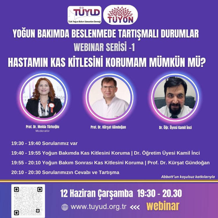 TUYUD_STI's tweet photo. TÜYUD Nütrisyon Çalışma Grubu (TÜYON) tarafından hazırlanan Yoğun Bakımda Beslenmede Tartışmalı Durumlar webinar serisinin ilki, “Hastamın Kas Kitlesini Korumam Mümkün mü?” konusuyla 12 Haziran Çarşamba günü saat 19.30 – 20.30 saatleri arasında düzenlenecektir. https://t.co/9WyXAYGZl4