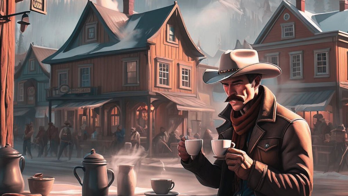 VendettaGamesHQ's tweet photo. When Monday comes ridin' in...But coffee's got your back. ☕🤠 #mondaymeme #wildwest #chalkriver https://t.co/Rw5FrlWo3I