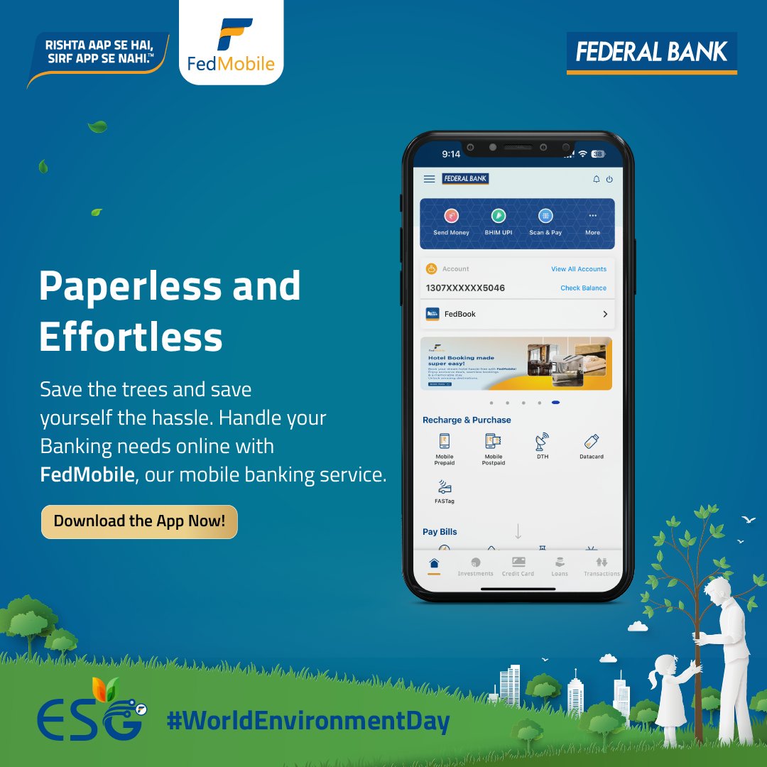 FederalBankLtd's tweet photo. Download the FedMobile App today and do your bit to save the planet.
#FederalBank #EnvironmentDay #FedMobile https://t.co/rJiNA2CbYy
