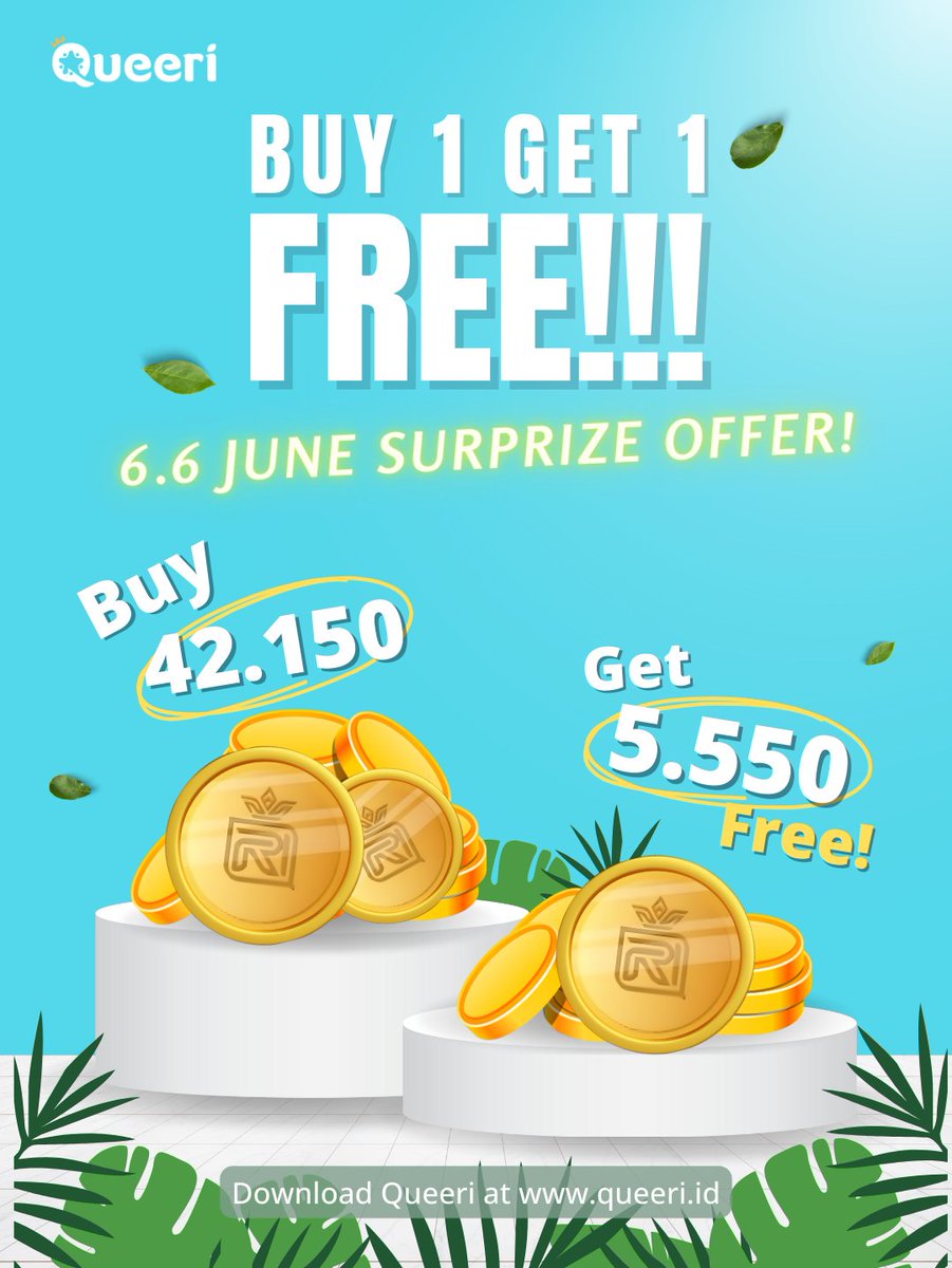 BUY 1 GET 1 FREE‼ 6.6 June Surprise Offer 🔥 🎁 BUY 42.150 Gold 👑 Package GET EXTRA 5.550 Gold 👑 Package 🎁 Mark your calendar! 😉 Only on June 6, 2024 #Queeri #Queeri_Vote #Queeri_Promo