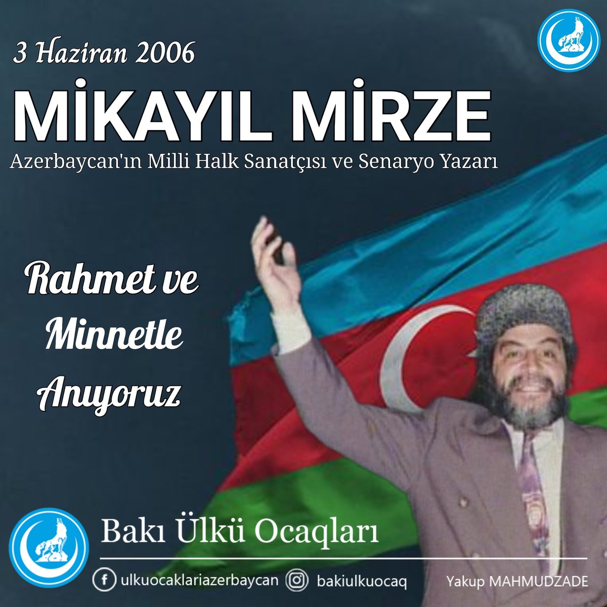 Azərbaycan'ın Milli #XalqArtisti və Ssenari Müəllifi mərhum #MikayılMirzə'ni vəfatının il dönümündə rəhmət və minnətlə anırıq.

#BakıÜlküOcaqları #ÜlküOcaqları #ÜlküOcakları #TürkDünyası