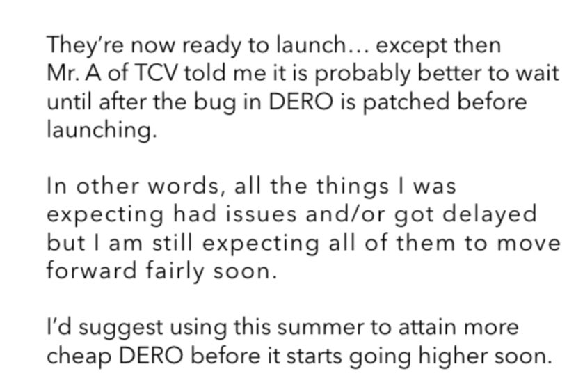 Factchecks5's tweet image. As a @VigilanteCrypto  subscriber I want to make the position clear we plan to buy more @DeroProject ! Please stop the narrative #tcv  wants to crash the price!!  Most of us would be at a loss if we sold now !! I’m bullish on Dero and have been since 2021 !!