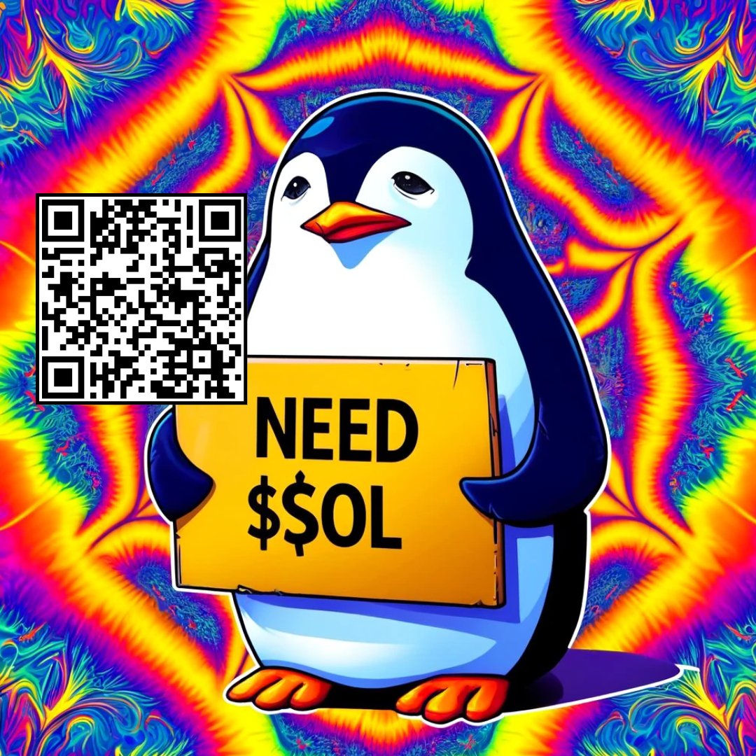 ShowMemeSol's tweet photo. Our adorable penguin needs some $SOL to continue his psychedelic journey! 🌈✨ Scan the QR code and drop your Solana love into his wallet. Help him navigate through this vibrant universe! 💫🎉

#SOL4Penguin #CryptoCharity #Solana #showmemesol https://t.co/IOyixyPsAK