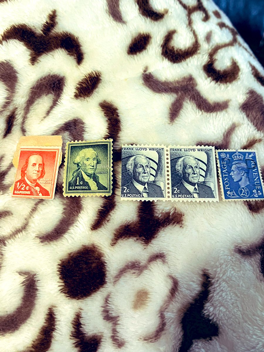 I don’t know anything about stamps but Lori’s mom gave us these. 1/2, 1, 2 & 2 1/2 cent stamps. I personally remember 3 cent stamps but this goes back a few years.