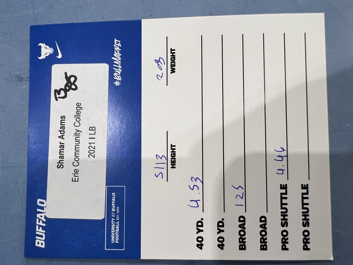 Shamar Adams (@mooadamz) on Twitter photo Just wanted to thank <a href="/UBFootball/">UB Football</a> coaching staff, personnel and players for having me out for a well put together camp. Took in a-lot of skills, technique and overall knowledge on the game! 4.5 40 yard dash. 10’5” standing broad jump and 4.4 in shuttle. Just the start…GODS WRK! Just wanted to thank <a href="/UBFootball/">UB Football</a> coaching staff, personnel and players for having me out for a well put together camp. Took in a-lot of skills, technique and overall knowledge on the game! 4.5 40 yard dash. 10’5” standing broad jump and 4.4 in shuttle. Just the start…GODS WRK!