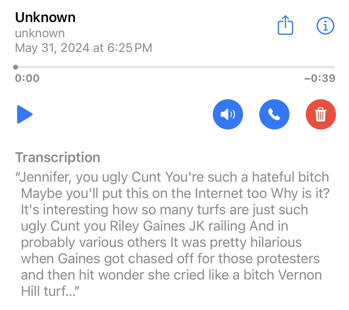 I consider it an honor to be mentioned alongside @Riley_Gaines_ and @jk_rowling (and various others) as “ugly c*nts.” 🥂 ladies. (For those wondering about the flawed transcription, that’s “Burn in hell TERFs.”)