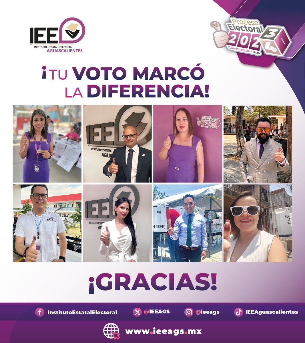 IEEAGS's tweet photo. ¡Este 2 de junio, tu voto marcó la diferencia!

Gracias por formar parte de la elección más grande en la historia de México.

#Elecciones2024Mx
#TuVotoMarcaLaDiferencia✔️
#Vota2DeJunio🙋🏿‍♀️🗳🙋🏻‍♂️ https://t.co/WpYsJrtLB4