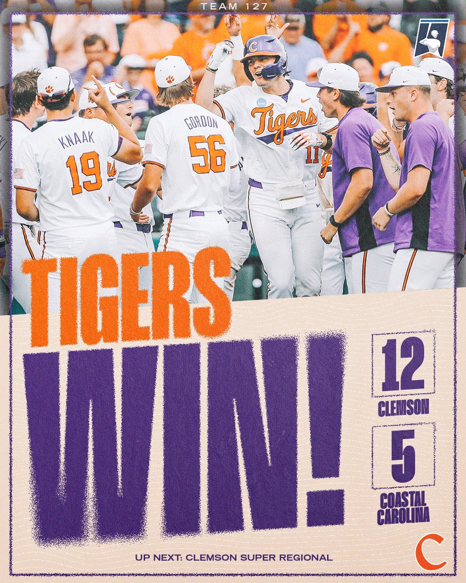 SUPER TIGERS‼️

#Clemson defeats Coastal Carolina to win the Clemson Regional!😤

STORY ➡️ bit.ly/4e5W9M3