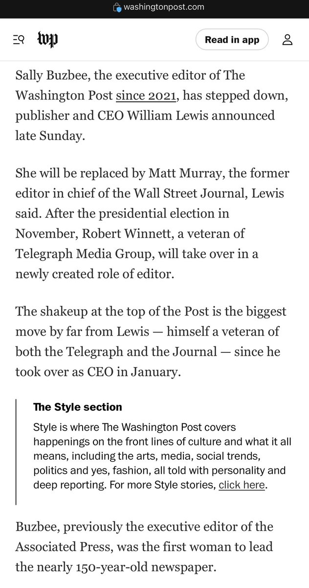 Posting this again. It’s kind of important. Will Lewis, former Murdoch guy who is now CEO of the Washington Post, has just replaced WaPo’s Editor with another Murdoch guy. Specifically for the election. washingtonpost.com/style/media/20…