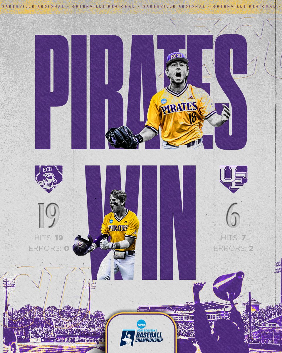 ECUBaseball's tweet photo. JOB'S NOT FINISHED.

#PiratesWin 🏴‍☠️ https://t.co/hmDoz9jqe0